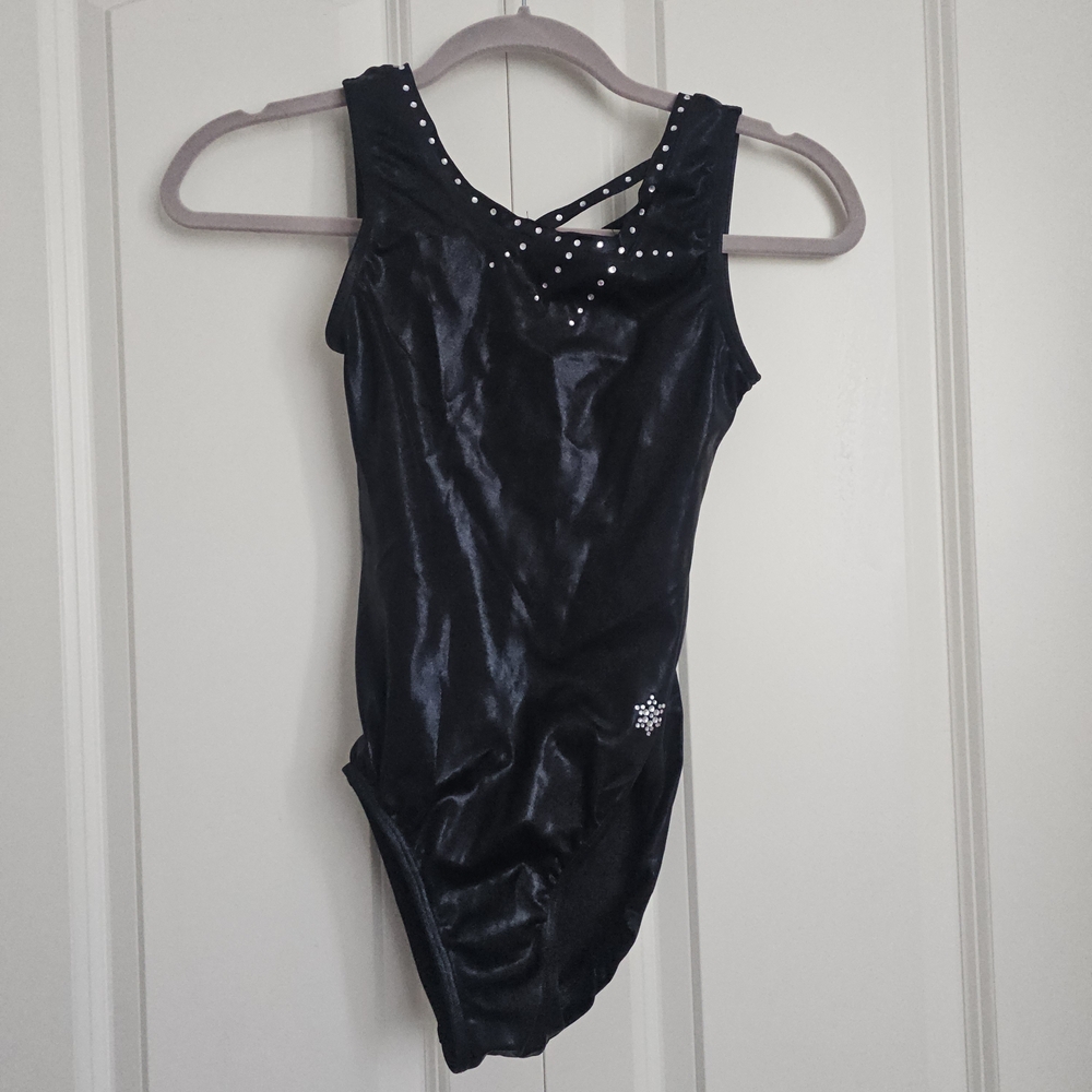 Gymnastics Snowflake Designs Black Rhinestone Leotard Bodysuit Dance Costume